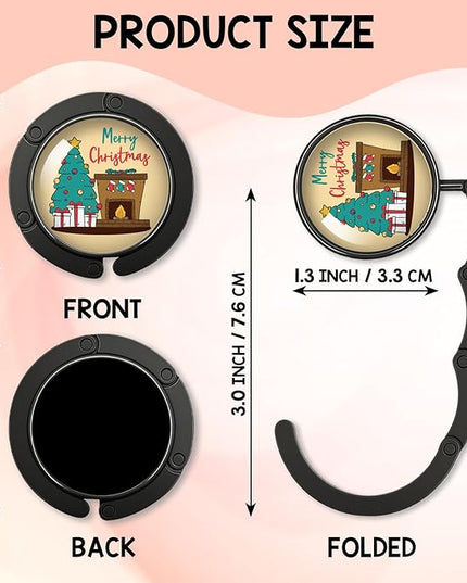 YAZMEEN Merry Christmas Foldable Purse Hook for Table, Women's Handbag Hanger Holder, Portable Purse Table Hanger, Christmas Decor Gifts for Women, Funny Desk Hook Gifts for Mom Wife Sister Friend