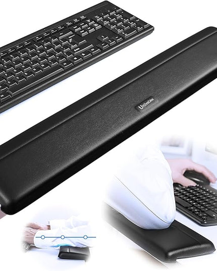 UnivoColors Long Arm Rest for Desk Edges,PU Leather,Non-Slip,Memory Foam,Desk Edge Support,Ergonomic Design for Long-Hour Work(23.6 * 3.9 inch One-Piece Design of Black)