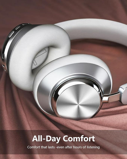 Wentronic Y03 Bluetooth Headphones Wireless Active Noise Cancelling Over Ear Headphones 48 Hours Playtime High Sound Quality 6 EQ Music Mode Headphones with Soft Ear Cushion - Silver