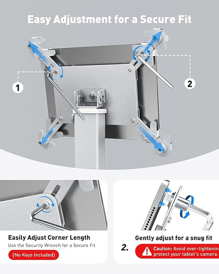 AboveTEK Anti-Theft iPad Kiosk Stand, 360 Rotation & Adj. Height 8.3"–13.4", Heavy-Duty Steel & Aluminum, Fits 9.7"-13" Tablets, Security Retail POS Tablet Stand for Business & Commercial Use (Silver)
