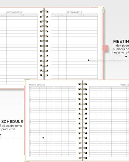 EMSHOI Meeting Notebook for Work - A5 Half Meeting Half Note Planner, 140 Pages, 100GSM Thick Paper, Hardcover, Project Organizer for Women Men Office, Business, Note Taking, 6"x8.3" - Pink