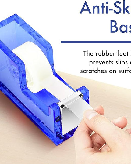 OfficeGoods Acrylic Tape Dispenser – Modern Desk Organizer for Office Supplies – Heavy Duty Refillable Tape Holder for Home and School Crafting – Stylish Desktop Accessory for Gift Wrapping, Blue