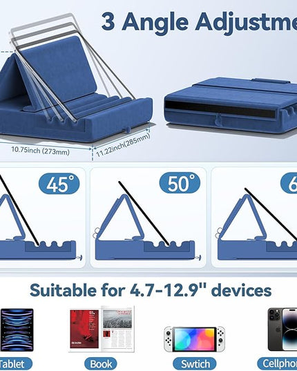 KDD Tablet Pillow Holder, Foldable iPad Stand for Lap, Bed and Desk -Tablet Soft Pad Dock with Pocket & Stylus Mount Compatible with iPad Pro 12.9, 10.5, 9.7 Air Mini 6 5 4 3, Galaxy Tab,E-Reader