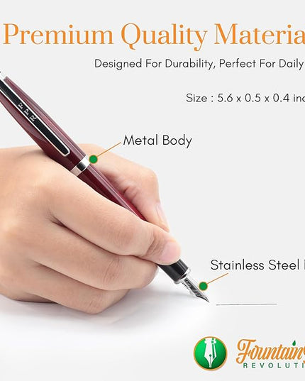 FPR Ambassador Ultra Flex Nib Fountain Pen Set, Burgundy - Refillable Pen w/Cartridges & Converter - Calligraphy Pens for Writing, Journaling & Gifting - Luxury Pens For Smooth Strokes