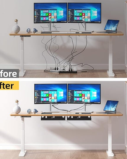 Yecaye 2 Pack Cable Management Under Desk, 31.5 in Under Desk Cable Management Tray,Cord Hider,Cord Organizer, No Screw Wire Management for Office and Home, Black