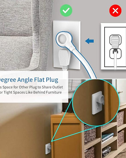 Extension Cord 15 ft, 6 Outlets Surge Protector Outlet, Heavy Duty Long Power Strip Flat Plug, 1875W Flat Plug, Widely Spaced Outlet, Wall Mount for TV Dorm Office Home Theater, White