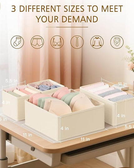 Criusia 15 Pack Drawer Organizer for Clothes, Foldable Dresser Dividers with 3 Sizes, Fabric Storage Bins – Beige