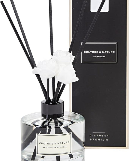 CULTURE & NATURE Reed Diffuser Set 6.7oz (200ml) English Pear & Freesia Scented Diffuser with Sticks Home Fragrance Reed Diffuser for Bathroom Shelf Decor