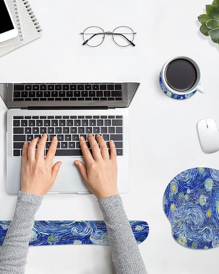 Britimes Ergonomic Mouse Pad Set with Wrist Rest Abstract Night Sky Non-Slip Rubber Base Wrist Cushion Support and Coasters Mousepad with Wrist Support for Computer Keyboard and Desk