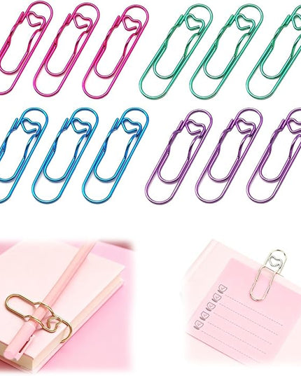 12 Pcs Colorful Metal Pen Clips,Pen Holder Clips for Notebook Journal and Book,Heart Papers Paperclip Bookmarks,School Office Supplies for Students Professionals and Teachers (Mixed E)