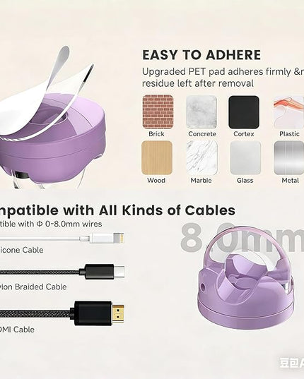 IFNOW Magnetic Cable Clips for Nightstand Self Adhesive Cord Holder Adjustable Clip for Desk, Nightstand, Phone Charger, Computer, Home, Office, Car (Purple-New, 6PCS)