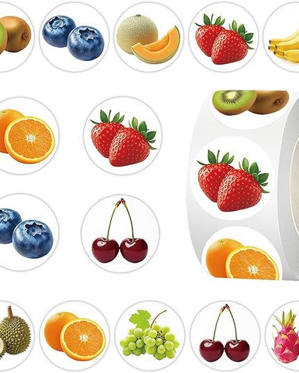 500 Pcs Fruit Stickers Roll, 10 Styles Cartoon Waterproof Vinyl Stickers for Teens, Cute Fruit Stickers for Journal Decoration, Laptop, Party Favors, Classroom Rewards (500 per Roll)