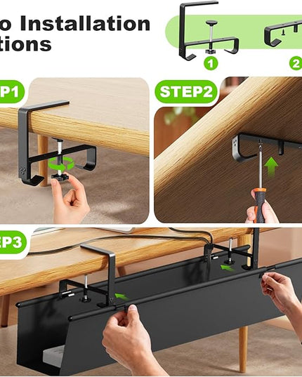 Dayacoo No Drill Under Desk Cable Management Tray, 36" Clamp/Screw Mount Cord Organizer for Desk, Fabric Cable Management Tray for Storage and Hide Cords, Cable Organizer for Office Home, Black