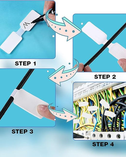 Eersida 60 Pieces Self Adhesive Cable Labels Wire Labels Nylon Writable Cord Tags Waterproof White Wire Cable Tags for Electronics Office Computers Management and Identification(Rectangle,3.54 Inch)