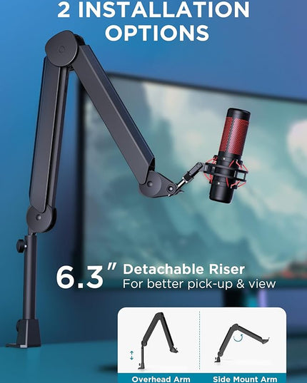 InnoGear Mic Boom Arm, Microphone Stand with Cable Management Channels Height Riser for Blue Yeti FIFINE AM8 K669B HyperX QuadCast S SoloCast AT2020 Shure SM7B MV7 and Other Mics