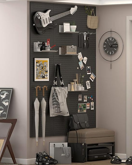Peg Board,4 Pack Metal Pegboard Panels and Accessories,Heavy Duty Peg Board with 8 Pieces Hooks, Black Wall Pegboards Organizer for Garage,Bedroom,Ornaments Display