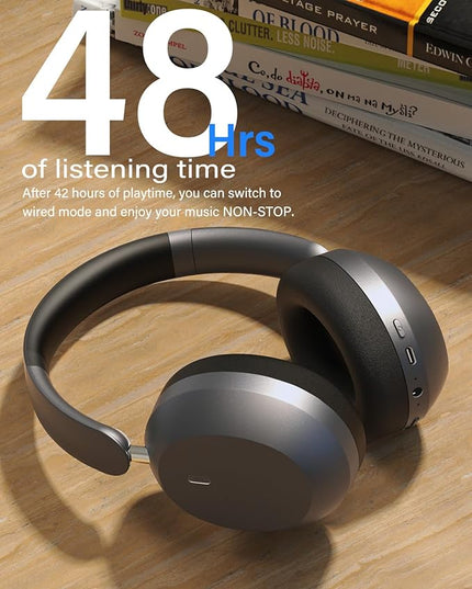 Wentronic Y05 Bluetooth Headphones Wireless Over Ear Noise Cancelling with Microphone 48 Hours Playtime, High Sound Quality Foldable Soft Earpads Headphones for Travel-Space Grey