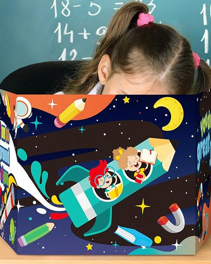 24 Pcs Privacy Boards for Student Desks Bright Colored Classroom Desk Divider Trifold Table Desk Privacy Panel Folders Screen Partition for School Teacher Student Study Test Home(Outer Space)