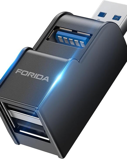 FORIDA 3 Ports USB Adapter, USB Hub with USB 3.0 and Double USB Adapter, Portable USB Splitter 1 in 3 Out for Keyborad, Mobile Hard Disk, U Disk, Camera, Mouse etc Laptop Accessories (Black)