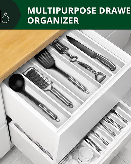 ROYAL CRAFT WOOD Luxury Bamboo Kitchen Drawer Organizer - Silverware Organizer - Utensil Holder and Cutlery Tray with Grooved Drawer Dividers for Flatware and Kitchen Utensils (5 Slot, White)