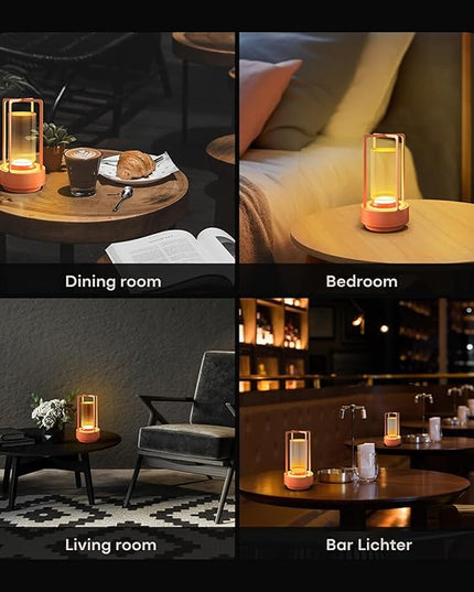 Portable Metal Table Lamp for Indoor/Outdoor ,Rechargeable Cordless LED Lamp, 3-Colour Infinitely Dimming Battery Powered Small Desk Lamp, Restaurant/Bedroom/Bar/Coffee/Camping Light (Orange set of 2)