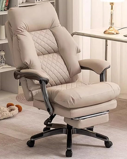 Henry Massage Office Chair with Heating Ventilation for Heavy Duty,Leather Recliner Executive Desk Chair (Beige)