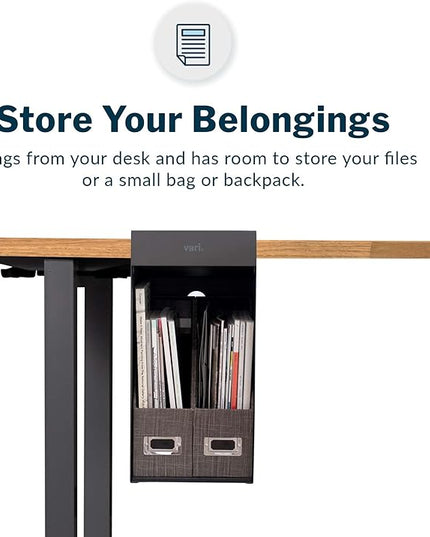 Vari Hanging Desk Cubby - Under Desk Easy Mount Office Organizer & File Storage Holder - Durable Powder-Coated Steel with Writable Glass Marker Board - Ideal Home or Office Accessory - 50 lb Capacity
