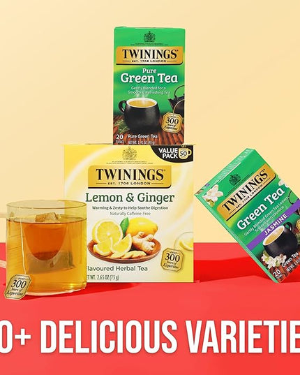 Twinings Green Tea with Jasmine Individually Wrapped Bags, 20 Count (Pack of 6), Fragrant Floral Scent, Caffeinated, Enjoy Hot or Iced, 120 Teabags