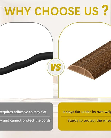 Floor Cord Cover 3.3FT Cord Covers for Wires on Floor Protect Wires & Prevent Trip Hazards, Easy to Cut for Home, Office, School, Concerts, Cavity W0.6in x H0.32in