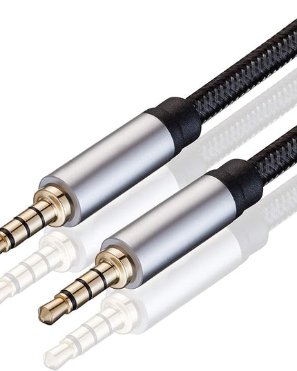 Jelly Tang Male to Male Audio Cable 40Ft,3.5mm 4 Pole Nylon Braided Stereo Aux Cord for Headphones, PS4,Phone, Tablets, Headset, PC, Laptop and More(40Ft/12M)