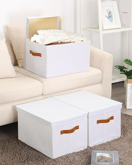 Storage Boxes with Lids, 7.1 x 9.1 x 13 Inch Storage Baskets, Closet Organizers for Shelves Organizing with Handles, White, 5-Pack
