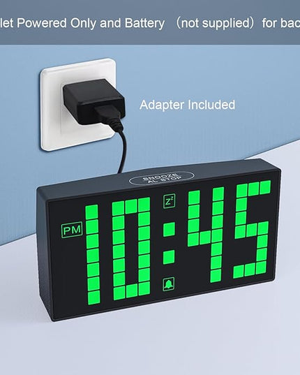 KWANWA Digital Alarm Clock with Auto-Dimmable LED Pixel Display, Weekend Alarm Mode, Plug-in Power with Battery Backup, DST Adjustment, Small Clock for Bedroom Desk (Green LED)