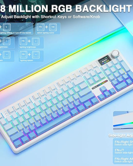 AULA F108 PRO - Wireless Mechanical Keyboard with Screen&Knob,Hot Swappable Gaming Keyboard with 8000mAh Battery,Pre-lubed Switches,RGB Backlit,PBT Keycaps Creamy Sounding Computer Keyboards,104 Keys
