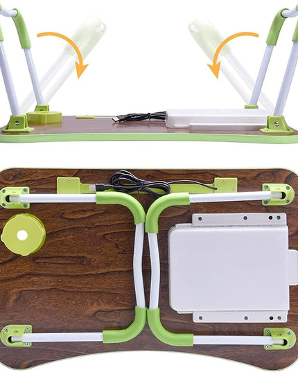 Slendor Lap Desk with Tablet Slot, Foldable Laptop Table with Storage Drawer for Bed，Portable Bed Desk for Laptop, Computer Tray with Cup Holder Notebook Stand Reading Holder for Couch Floor, Green