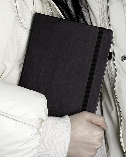 Deziliao 5 Pack Dotted Journal Notebooks with Pen Loop, Hardcover Notebook Journal for Work, 100Gsm Premium Thick Paper with Inner Pocket, Medium 5.7"x8.4", （Black）