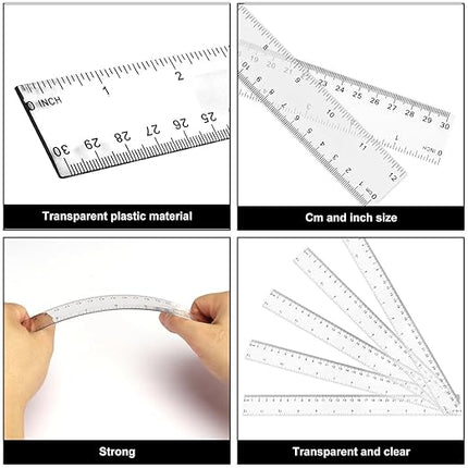 200 Pack 12 Inch Plastic Rulers Bulk, Clear Plastic Ruler, Transparent Ruler with Dual-Scale Measurement, Easy to Store, for Home, Office, Practical Use by KUKLIPJIM