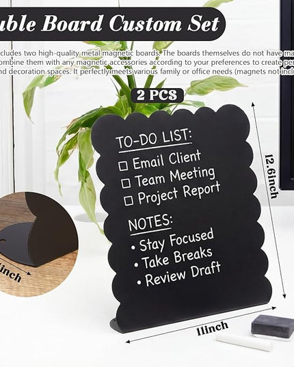 LEIFIDE 2 Pcs Black Magnetic Bulletin Board Announcement Wave-Shaped, 12.6 * 11 Magnetic Display Board Stand Metal Desktop Memo, Suitable for Menus, Dining Tables, Homes, Schools, Kitchens, Offices