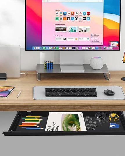 29.1" Under Desk Storage Drawer, Black Sliding Pull-Out Drawer for Sit Stand Workstation