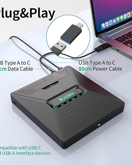 CD DVD Drive External, Portable CD DVD Driver +/-RW Burner with 2.5" SATA,SD Card Reader and USB A Type C 2.0 Hub Compatible with Laptop PC