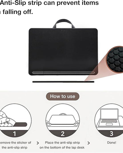 ergomi Lap Desk with Soft Cushion and Wrist Rest – Portable Laptop Desk for Bed, Couch & Home Office, PU Surface Tray with Handle for 15.6 inch Laptop (Medium, Black)