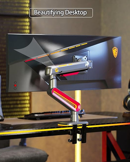NB Designer Gaming Monitor Arm for 32 to 60 Inches Screen, Load up to 20 kg, VESA 75/100, RGB-Light, Heavy Duty, Multi Angle Adjustable, Premium Aluminum, Long Arm Extension Red