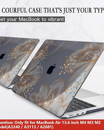 CISSOOK Gorgeous Flower Case for MacBook Air 13.6 inch M4 M3 M2 2025 2024 2022 Release, Hard Shell Case with Keyboard Cover +Screen Protector for MacBook Air 13 inch A3240 A3113 A2681