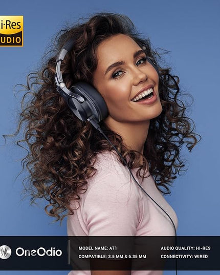 OneOdio A71 Hi-Res Studio Recording Headphones - Wired Over Ear Headphone with SharePort, Monitoring Mixing Foldable Headset with Stereo Sound, 3.5/6.35MM Jack for PC Computer DJ Guitar-Navy Blue
