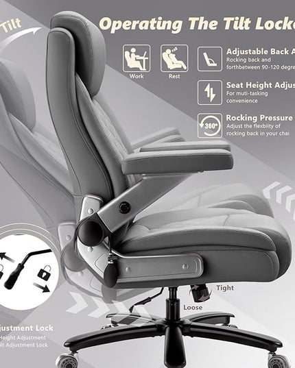 650LBS Large Heavy Duty Office Chair with 5D Flip Arms,Comfy Big and Tall Executive Office Desk Chair with Pocket Spring Cushion,High Back Computer Chair with Lumbar Support,Dual Rubber Wheel