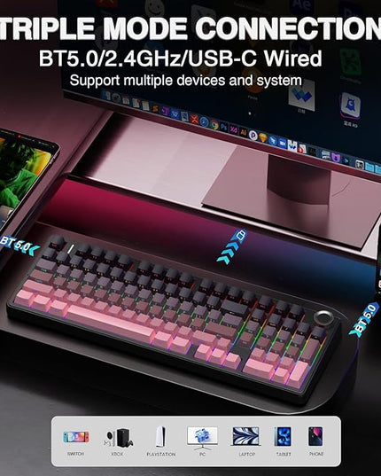 AULA F99 Pro Wireless Mechanical Keyboard with Knob,Tri-Mode BT5.0/USB-C/2.4GHz Hot Swappable Keyboard,Gasket Structure,Creamy Sound,RGB Backlit Computer Gaming Keyboards