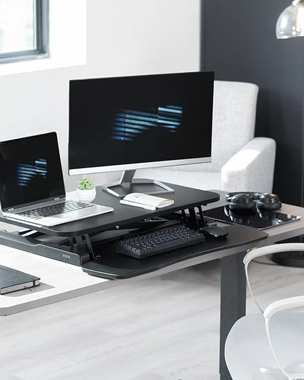 VIVO 28 inch Desk Converter, K Series, Height Adjustable Sit to Stand Riser, Dual Monitor and Laptop Workstation with Keyboard Tray, Black, DESK-V028KB