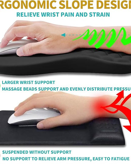 Hokafenle 2 in 1 Ergonomic Mouse Pad Wrist Support & Wrist Rest for Computer Keyboard Set, with Relieve Carpal Tunnel Pain Massage Bulge and Full Memory Gel Design (2In1 Set, Black)