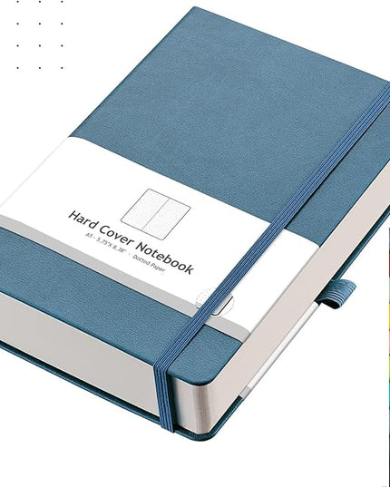 AHGXG Bullet Dotted Journal - 320 Numbered Pages Dot Grid Notebook A5 Thick Journal, 100gsm Thick Dotted Paper, Leather Hardcover,Inner Pocket, 5.75'' × 8.38'' - GrayBlue