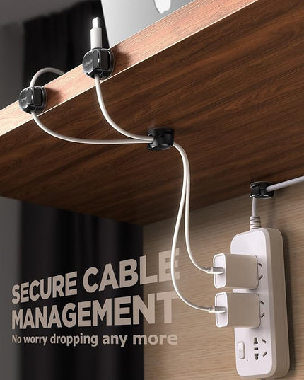 12Pack Cord Organizer [Dual Spring & Clasp, Max Secure] Cable Clips - Chfeila Cord Holder, Desk Cable Management, Adhesive Phone Charging Wire Holder for Nightstand/Car/Wall, Office Accessory - Black
