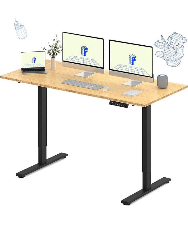 FLEXISPOT E3 Bamboo Dual Motor 72 x 30 Electric Standing Desk Sit Stand Up Desk, Holds 220 lbs, Adjustable Height w/ Memory Presets, Solid Bamboo Desktop & Black Frame, Ships in 2 Boxes